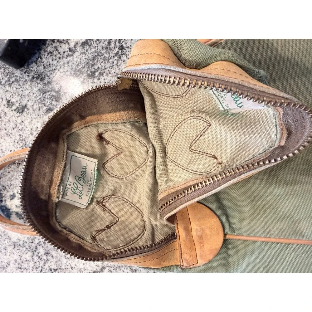Vintage LL Bean Canvas Wine Bottle Carrier Bag Leather Trim Olive Green Freeport